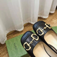 Load image into Gallery viewer, Gucci GG Women Ballet Flat with Horsebit Black Leather 3 cm Heel