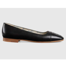 Load image into Gallery viewer, Gucci GG Women Ballet Flat with Interlocking G Black Leather 1 cm Heel