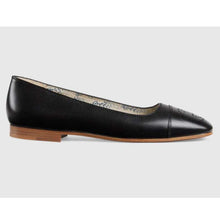 Load image into Gallery viewer, Gucci GG Women Ballet Flat with Interlocking G Black Leather 1 cm Heel
