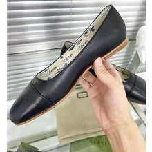 Load image into Gallery viewer, Gucci GG Women Ballet Flat with Interlocking G Black Leather 1 cm Heel