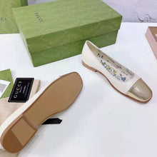 Load image into Gallery viewer, Gucci GG Women Ballet Flat with Interlocking G White Leather with Rose Gold Metallic Tip