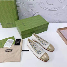 Load image into Gallery viewer, Gucci GG Women Ballet Flat with Interlocking G White Leather with Rose Gold Metallic Tip