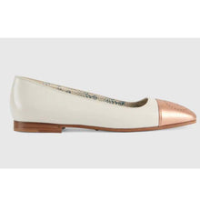 Load image into Gallery viewer, Gucci GG Women Ballet Flat with Interlocking G White Leather with Rose Gold Metallic Tip