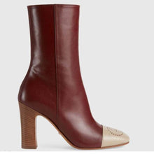 Load image into Gallery viewer, Gucci GG Women Boot with Interlocking G Red Leather with Oatmeal Tip
