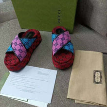 Load image into Gallery viewer, Gucci GG Women GG Multicolor Platform Sandal Light Blue and Blue GG Canvas