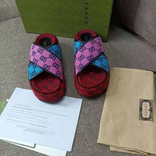 Load image into Gallery viewer, Gucci GG Women GG Multicolor Platform Sandal Light Blue and Blue GG Canvas