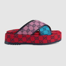 Load image into Gallery viewer, Gucci GG Women GG Multicolor Platform Sandal Light Blue and Blue GG Canvas
