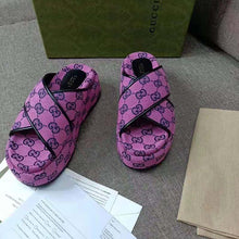 Load image into Gallery viewer, Gucci GG Women GG Multicolor Platform Sandal Pink and Blue GG Canvas