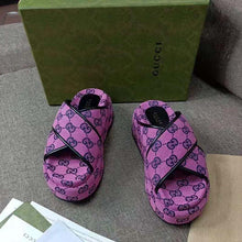 Load image into Gallery viewer, Gucci GG Women GG Multicolor Platform Sandal Pink and Blue GG Canvas
