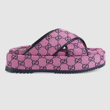 Load image into Gallery viewer, Gucci GG Women GG Multicolor Platform Sandal Pink and Blue GG Canvas