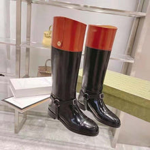 Load image into Gallery viewer, Gucci GG Women Knee-High Boot Harness Black Brown Leather Interlocking G