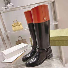 Load image into Gallery viewer, Gucci GG Women Knee-High Boot Harness Black Brown Leather Interlocking G