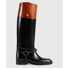 Load image into Gallery viewer, Gucci GG Women Knee-High Boot Harness Black Brown Leather Interlocking G