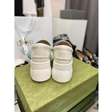 Load image into Gallery viewer, Gucci GG Women Lug Sole Horsebit Loafer White Shiny Leather 3 cm Heel