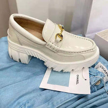 Load image into Gallery viewer, Gucci GG Women Lug Sole Horsebit Loafer White Shiny Leather 3 cm Heel