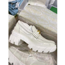 Load image into Gallery viewer, Gucci GG Women Lug Sole Horsebit Loafer White Shiny Leather 3 cm Heel