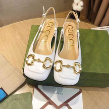Load image into Gallery viewer, Gucci GG Women Mid-Heel Slingback with Horsebit Python Print Leather White