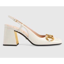 Load image into Gallery viewer, Gucci GG Women Mid-Heel Slingback with Horsebit Python Print Leather White