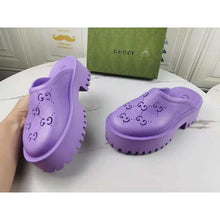 Load image into Gallery viewer, Gucci GG Women Platform Perforated G Sandal Lilac Perforated GG Rubber