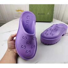 Load image into Gallery viewer, Gucci GG Women Platform Perforated G Sandal Lilac Perforated GG Rubber