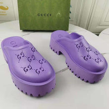 Load image into Gallery viewer, Gucci GG Women Platform Perforated G Sandal Lilac Perforated GG Rubber