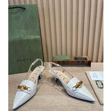 Load image into Gallery viewer, Gucci GG Women Pump with Bamboo Horsebit White Leather
