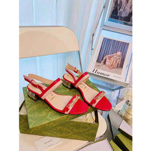Load image into Gallery viewer, Gucci GG Women Sandal with Chain-Shaped Heel Hibscus Red Leather with Pastel Pink