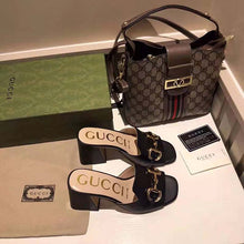 Load image into Gallery viewer, Gucci GG Women Slide Sandal with Horsebit Black Leather 8 cm Heel