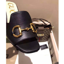 Load image into Gallery viewer, Gucci GG Women Slide Sandal with Horsebit Black Leather 8 cm Heel