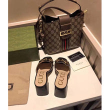 Load image into Gallery viewer, Gucci GG Women Slide Sandal with Horsebit Black Leather 8 cm Heel