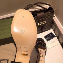 Load image into Gallery viewer, Gucci GG Women Slide Sandal with Horsebit Black Leather 8 cm Heel