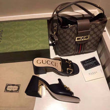 Load image into Gallery viewer, Gucci GG Women Slide Sandal with Horsebit Black Leather 8 cm Heel