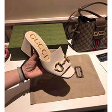 Load image into Gallery viewer, Gucci GG Women Slide Sandal with Horsebit White Leather 8 cm Heel