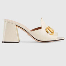 Load image into Gallery viewer, Gucci GG Women Slide Sandal with Horsebit White Leather 8 cm Heel