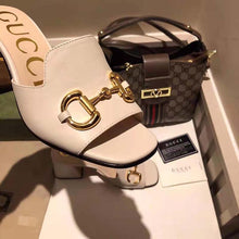 Load image into Gallery viewer, Gucci GG Women Slide Sandal with Horsebit White Leather 8 cm Heel