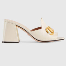 Load image into Gallery viewer, Gucci GG Women Slide Sandal with Horsebit White Leather 8 cm Heel