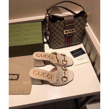 Load image into Gallery viewer, Gucci GG Women Slide Sandal with Horsebit White Leather 8 cm Heel