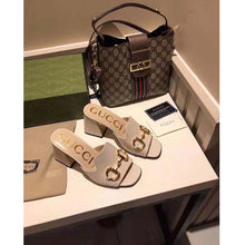 Load image into Gallery viewer, Gucci GG Women Slide Sandal with Horsebit White Leather 8 cm Heel