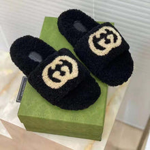 Load image into Gallery viewer, Gucci GG Women Slide Sandal with Interlocking G Black Interlocking G Merino Wool