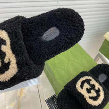 Load image into Gallery viewer, Gucci GG Women Slide Sandal with Interlocking G Black Interlocking G Merino Wool