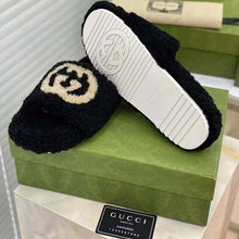 Load image into Gallery viewer, Gucci GG Women Slide Sandal with Interlocking G Black Interlocking G Merino Wool