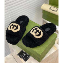 Load image into Gallery viewer, Gucci GG Women Slide Sandal with Interlocking G Black Interlocking G Merino Wool