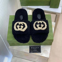 Load image into Gallery viewer, Gucci GG Women Slide Sandal with Interlocking G Black Interlocking G Merino Wool