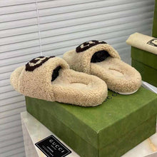 Load image into Gallery viewer, Gucci GG Women Slide Sandal with Interlocking G Light Brown Interlocking G Merino Wool