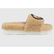 Load image into Gallery viewer, Gucci GG Women Slide Sandal with Interlocking G Light Brown Interlocking G Merino Wool