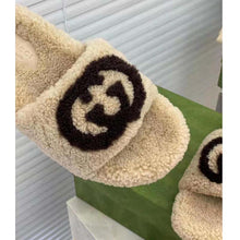Load image into Gallery viewer, Gucci GG Women Slide Sandal with Interlocking G Light Brown Interlocking G Merino Wool