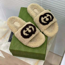 Load image into Gallery viewer, Gucci GG Women Slide Sandal with Interlocking G Light Brown Interlocking G Merino Wool