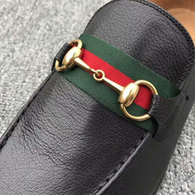 Load image into Gallery viewer, Gucci Men Horsebit Leather Loafer with Web Shoes Black