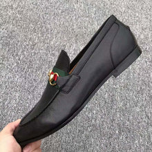 Load image into Gallery viewer, Gucci Men Horsebit Leather Loafer with Web Shoes Black