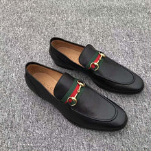 Load image into Gallery viewer, Gucci Men Horsebit Leather Loafer with Web Shoes Black